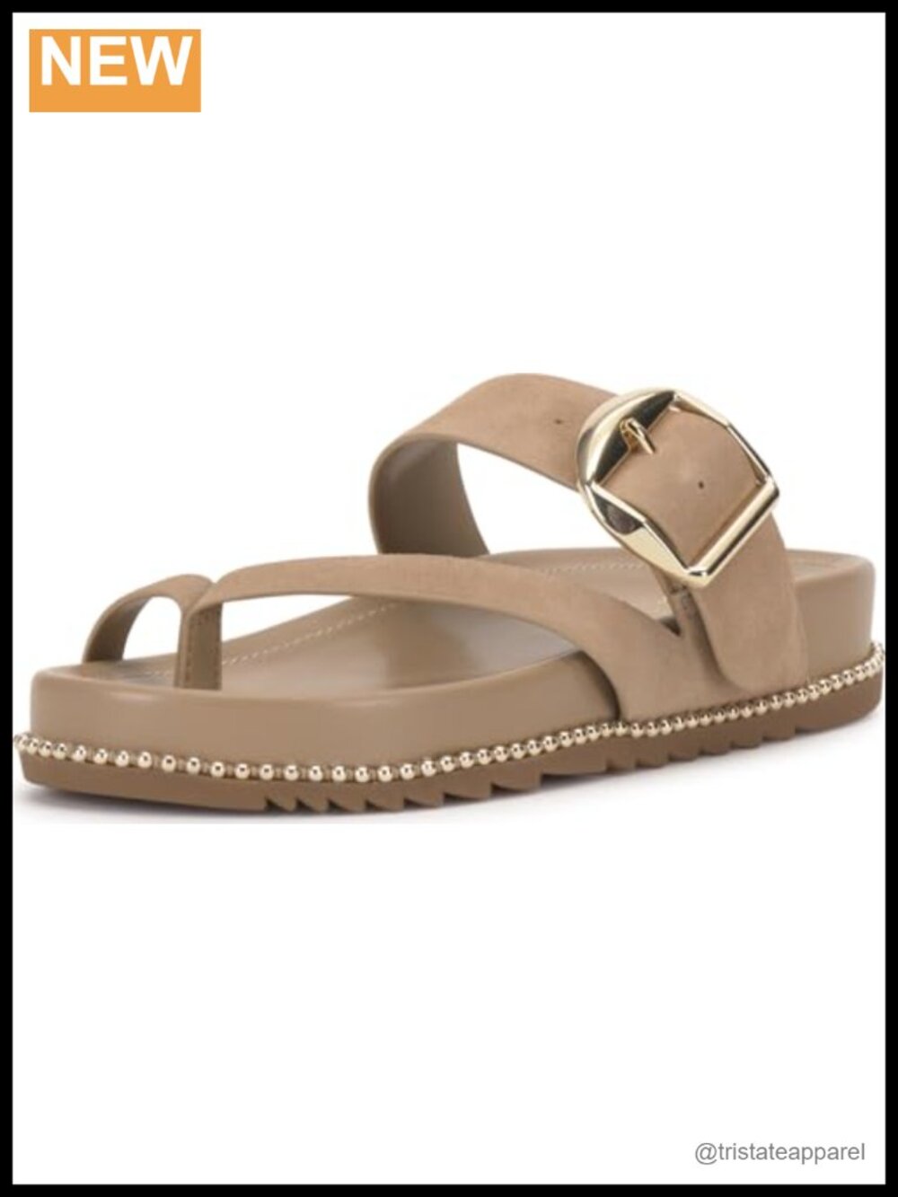 Suede Toe Loop Buckle Slide Sandals Open Round Toe Casual
